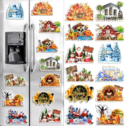Large Holiday Refrigerator Magnets Set - 12 Seasonal 7.87 x 5.91 Inches