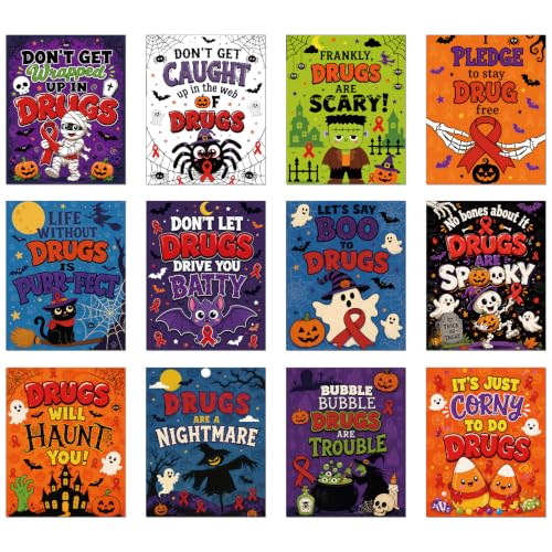 Red Ribbon Week Posters Set - Spooky Halloween Themed Anti-Drug Decorations, 12 Pack
