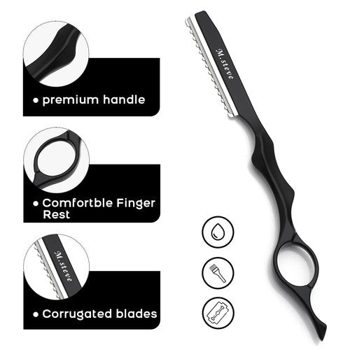 M.steve Hair Razors For Cutting Hair 6.89",Professional Styling Thinning Texturizing Cutting Razor with Replacement Blades,Ideal for Salon/Home -11PCS Black