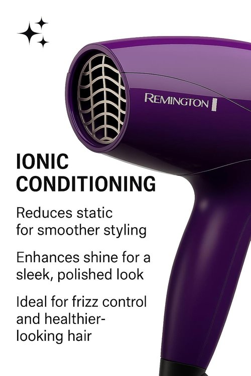 Remington Ionic Compact Hair Dryer - Travel Size, 1875 Watts, 3 Heat & 2 Speed Settings