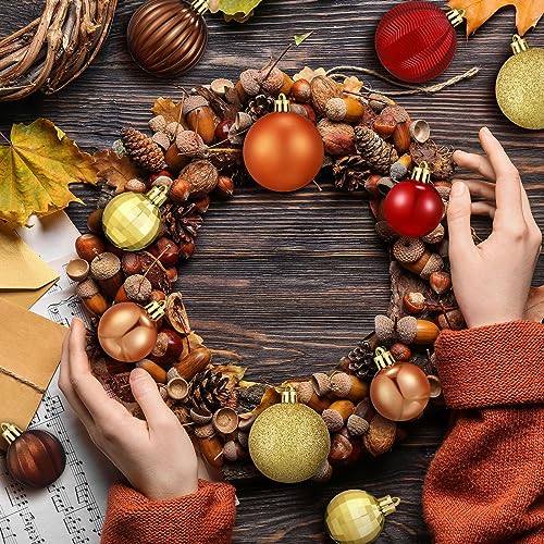Fall Ball Ornaments for Thanksgiving Tree Decor - 48 Pieces with Yellow, Orange, Brown, Red Brown Variations