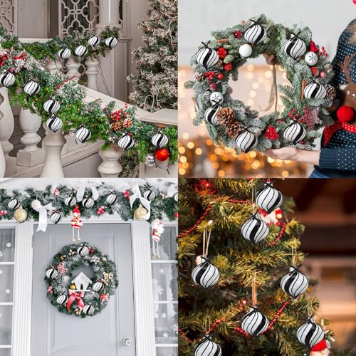 Hoolerry 12-Pack Black & White Peppermint Glass Christmas Ornaments - Candy Theme