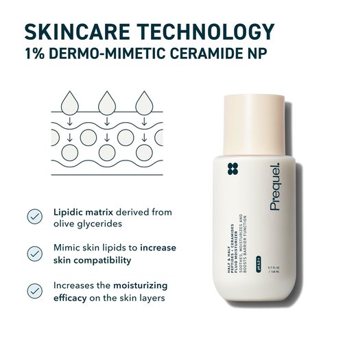Prequel Skin Half and Half Fluid Moisturizer - Lightweight Ceramide Peptide Lotion for All Skin Types