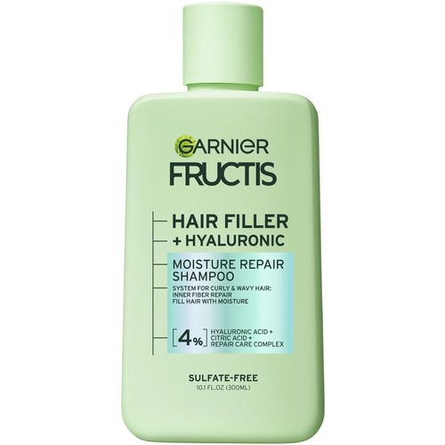 Garnier Fructis Hair Filler Shampoo - Moisture Repair for Curly & Wavy Hair with Hyaluronic Acid | 10.1 Fl Oz