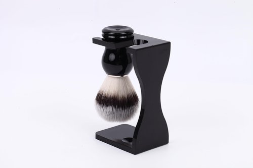 Shaving Stand Holder for Razor and Brush, 2-in-1 Set Includes Premium Black Acrylic Stand & a Synthetic Shaving Brush, All-in-One Bathroom Storage & Drying Organizer - Grooming Gift for Men