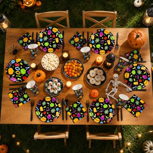 Halloween Party Supplies Set - Ghost & Pumpkin Paper Plates Napkins Cups Forks