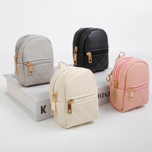 AIBFRID 4Pcs Mini Backpack Keychain,Cute Cosmetic Bag for Women Christmas Gifts,PU Leather Makeup Bag Key Pocket Lipstick Bag Card Holder Data Cable Organizer Zipper Pouch (black beige pink gray)