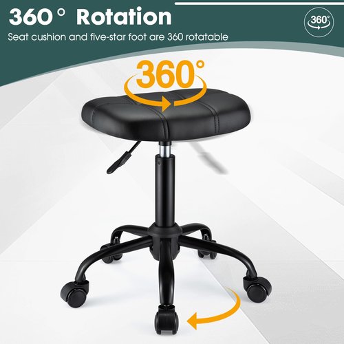 FNZIR Square Rolling Stool with Wheels Height Adjustable Swivel Stool Chair for Salon Massage Spa Black