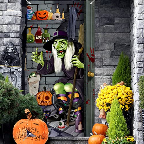 Large Halloween Witch Door Cover with Rope - Party Decor for Festive Atmosphere