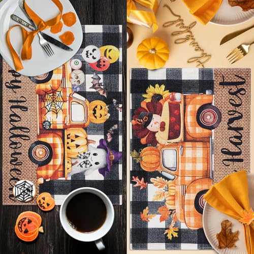 Vesici 4-Piece Double-Sided Halloween & Thanksgiving Placemats - Truck Variation