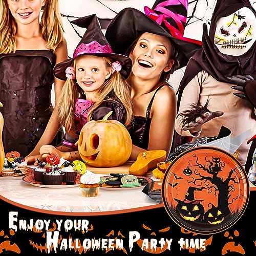 Black Pumpkin Halloween Paper Plates & Napkins Set - Serves 50, Bat & Cat Design