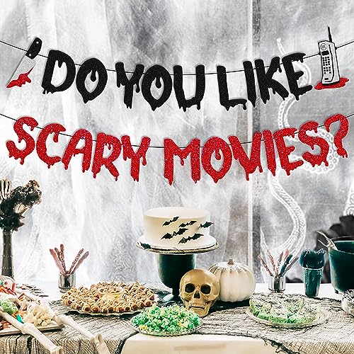 Halloween Movie Night Banner - Scary Movies Spooky Party Decor, 41 Inches