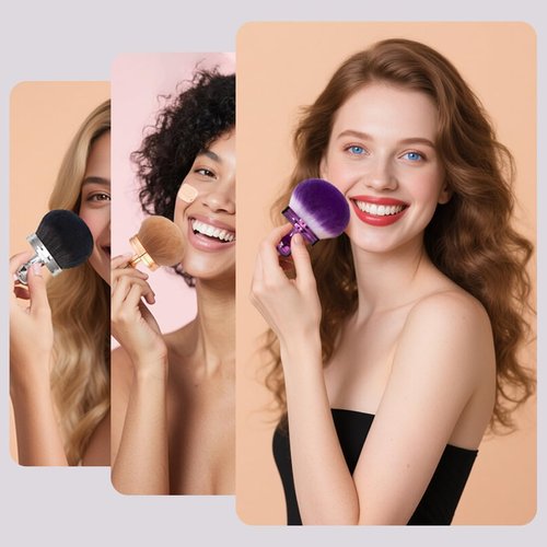 Extra Large Body Makeup Brush for Self Tanner, Leg Makeup & Bronzer Self Tan Applicator, 80mm Wide Round Head Kabuki Brush Provides More Even& Pretty Application with Drawstring Bag (Purple)