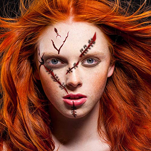Evil Doll Costume Temporary Tattoos - Face Scar Set G - Double Pack