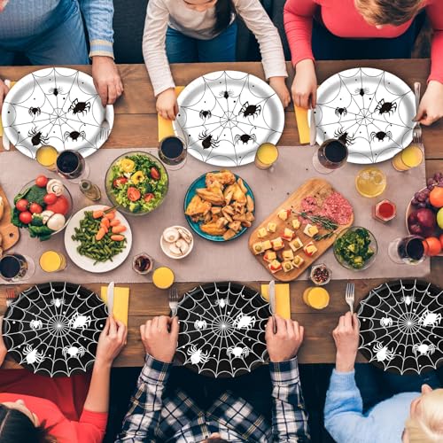 Halloween Spider Web Oval Paper Plates 10x12 Inches - Black & White Disposable Tableware - Spider Web Design - Variation: Spider Web