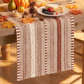 Caramel Farmhouse Stripe Braided Table Runner 12x120 Inch - Cotton & Polyester