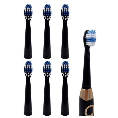 6-Pack Replacement Toothbrush Heads for Dnsly Fairywill FW507/FW508/FW917/FW909/FW949/FW958/FW507B/FW908/FW610/FW659/FW719/FW910 KIPOZI Sboly Sonic Electric Toothbrush (Black)