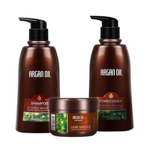 Moroccan Argan Oil Shampoo & Conditioner Set - Intense Moisturizing Hair Treatment with Mask | Color Safe, UV Protection, 3-Pack Gift Box