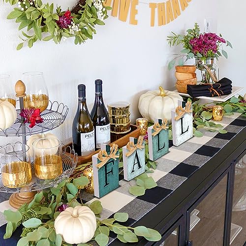 Fall Pumpkin Wooden Signs Set - Blue Autumn Harvest Decor for Thanksgiving & Home