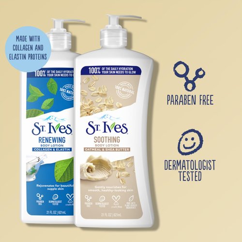 St. Ives Body Lotion Variety Pack – Soothing Oatmeal & Shea Butter Lotion + Renewing Collagen & Elastin, 21 Oz Ea (2 Piece Set)