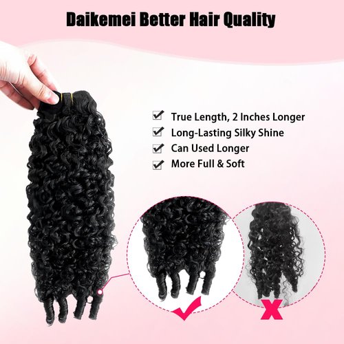 Daikemei Burmese Curly Bundles Human Hair 20 Inch 3C4A Water Wave Quick Weave with Spiral Curly End 100% Unprocessed Kinky Curly Human Bundles in Hair Extensions Natural Black