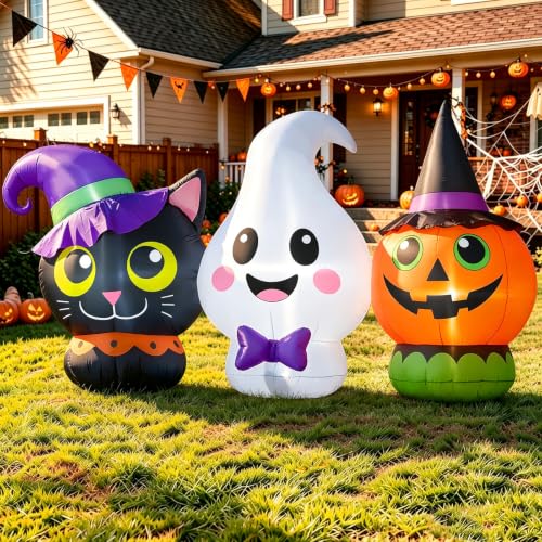 6FT Halloween Inflatable Pumpkin Ghost & Cat Outdoor Decorations with LED Lights - Yard & Garden Decor
