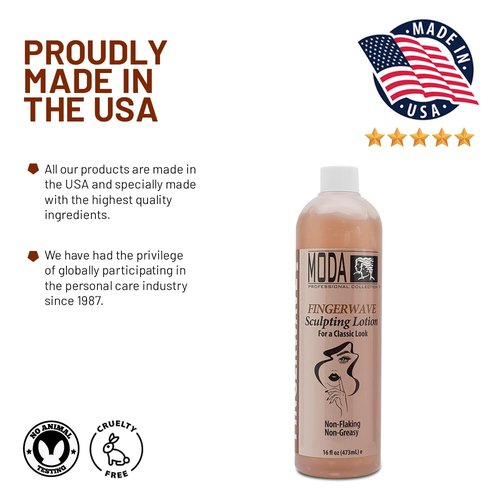 MODA Finger Wave Sculpting Lotion - Non-Greasy Curl Cream for Curly Hair, Lasting Hold - 16 Oz