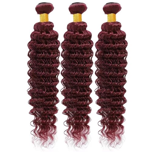 Niciitysi Color 99j Human Hair Wine Red Deep Wave Bundles 10 12 14 inch Double Weft Brazilian Hair Extensions Soft and Silky Burgundy Deep Curly Weave Bundles for Women