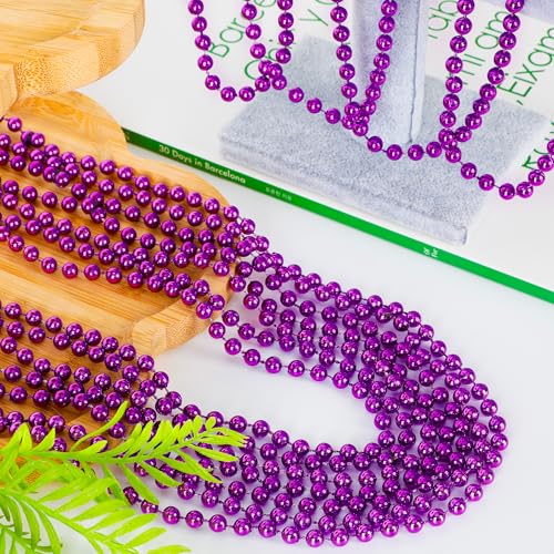 Purple Bead Necklaces Bulk 33-Inch Mardi Gras Party Accessories