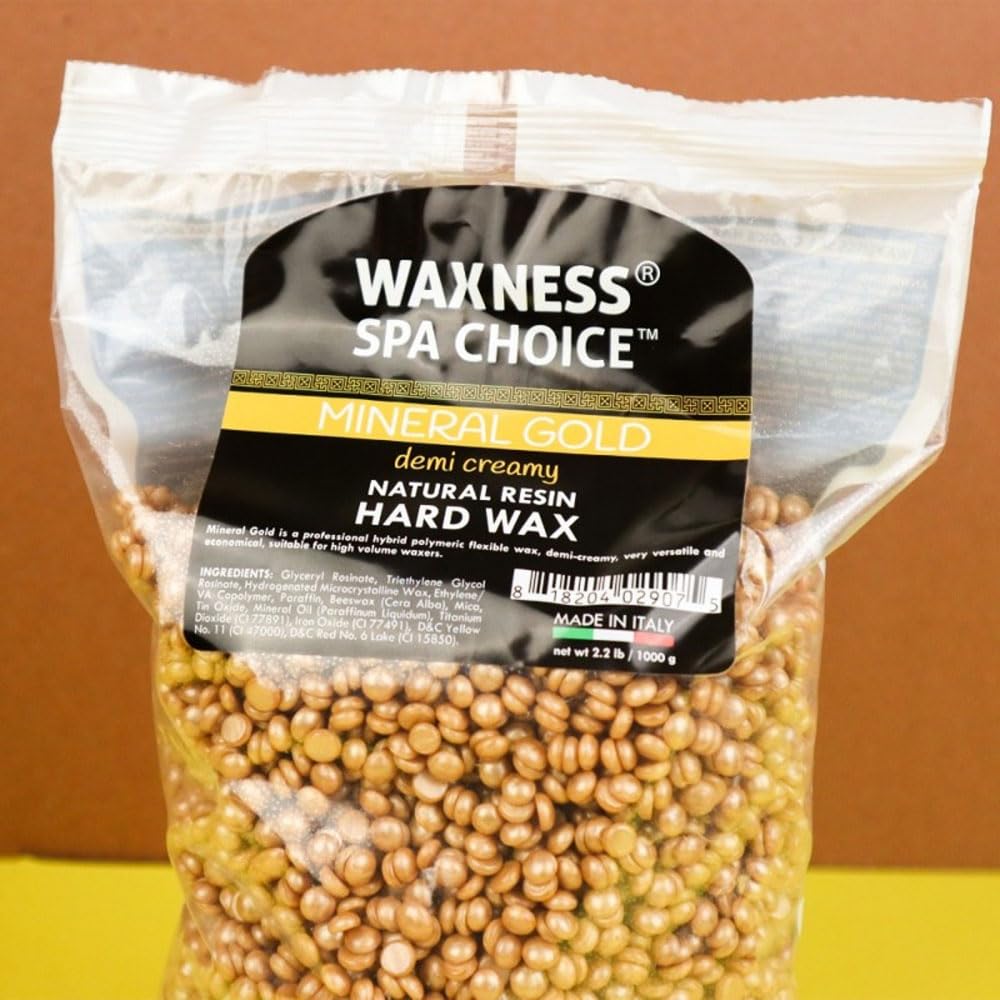 Waxness Spa Choice Mineral Gold Demi Creamy Hard Wax Beads 2.2 lb / 1 kg Pack of 2