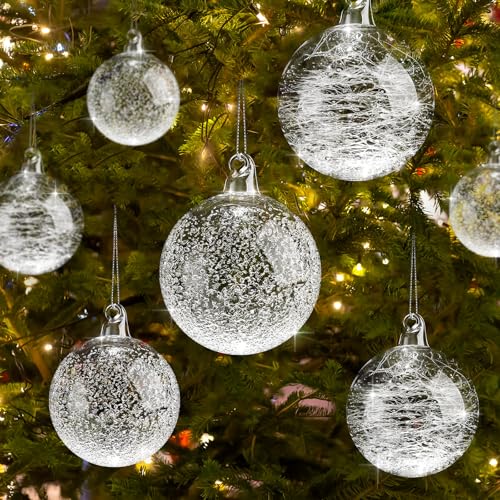 Clear Glass Christmas Ornaments Set - Iridescent Balls in Multiple Sizes, 36 Pack