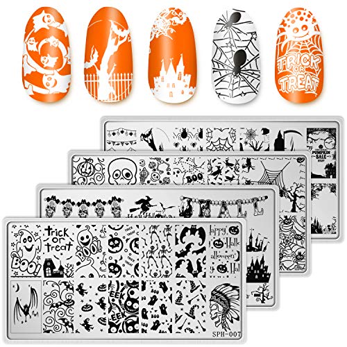 Halloween Nail Art Stamping Plates Set - 4 Designs for Manicure DIY