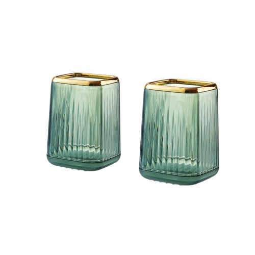 RANNYOZIO 2 Pcs Makeup Brush Holder Green Acrylic Makeup Brushes Organizer Pen Pencil Holder Cosmetic Brush Holder for Vanity Bathroom Decor Valentines Day Gift