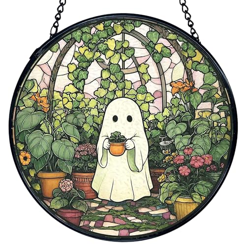 Halloween Ghost Stained Glass Window Hanging - Indoor Sun Catcher, 7.9 Inch