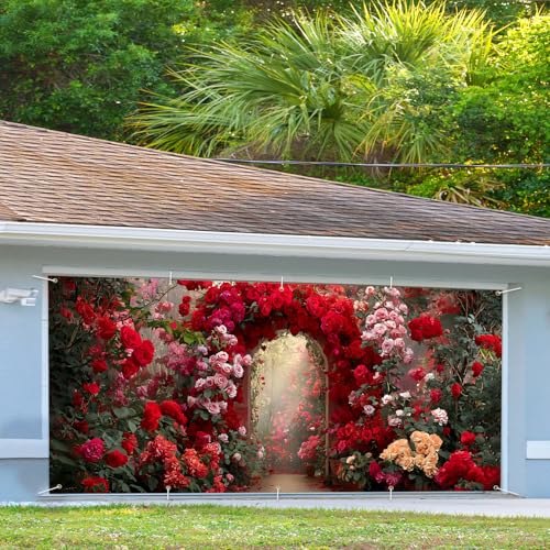 16x7ft Pink White Floral Garage Door Banner - Blossom Tunnel Backdrop - Variation 177