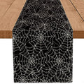 Halloween Spider Web Table Runner Black Linen 13 x 90 Inch - Seasonal Decor