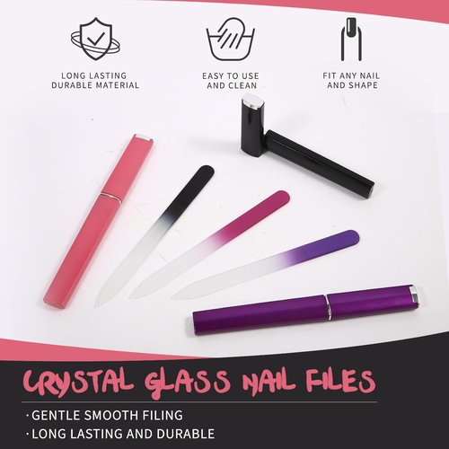 Skiennix Crystal Glass Fingernail File Set - Double-Sided Etched Design | Gentle Nail Care, 3 Pack