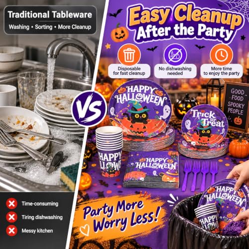 Halloween Party Supplies Set - Purple Pumpkin, 125 Pieces for 25 Guests - Includes Plates, Napkins, Cups & Cutlery