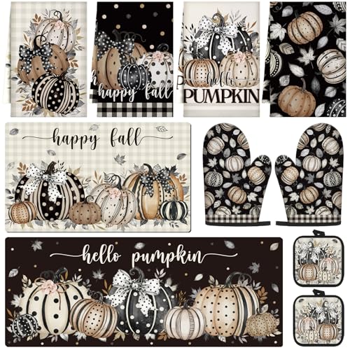 Black Polka Dot Pumpkin Fall Kitchen Decoration Gift Set - 10 Pieces, Variation: Black Pumpkin