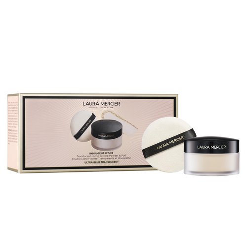 Laura Mercier Translucent Loose Talc-Free Setting Powder Ultra-Blur: Natural & Blurring Finish, For Normal to Dry + Mature Skin, Hyaluronic Acid Infused, Velour Puff Included, Holiday Gift Set