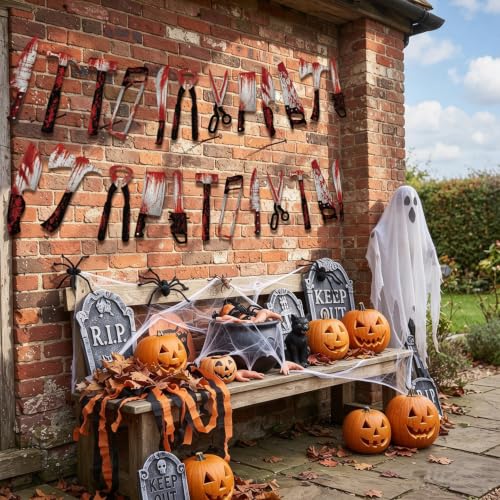 Halloween Bloody Banner Decorations - Knives, Scissors, Hammer, Garland