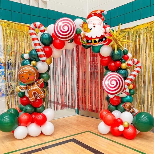 Christmas Balloon Garland Arch Kit with Santa & Snowflake Balloons - Green, Red, White