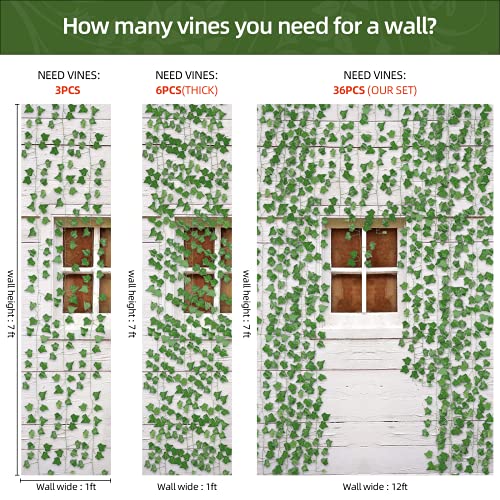 72 Pcs Artificial Ivy Vines Garland - 496ft Green Fake Foliage for Wall & Fence Decor