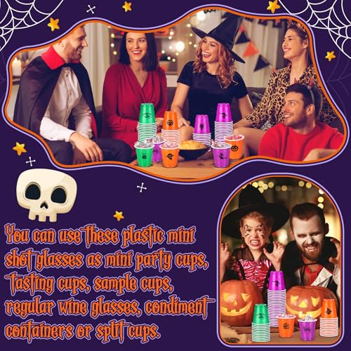 Halloween 2 oz Disposable Plastic Shot Glasses - Pack of 100, Spooky Colors & Designs