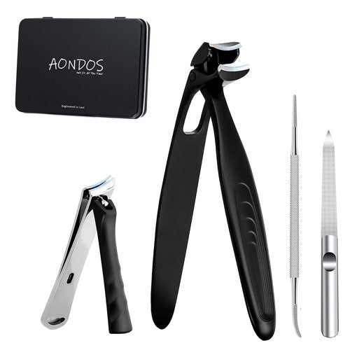 Precision Stainless Steel Heavy Duty Angled Head,Wide Jaw Clippers for Seniors and Man,Ingrown Toenail,Thick Nail.Long Handle, Extra-Large Slanted Nail Cutter.Men,Women,Elderly. (4PCS)