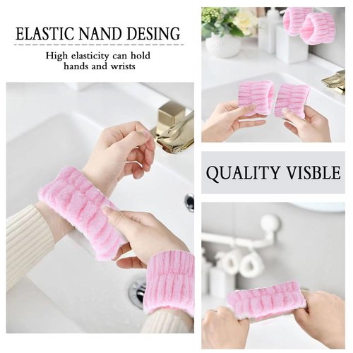 Manual Facial Cleansing Brush, Face Washing Tools,Headbands, Wrist Band ，Facial Mask Brush and Powder Puff（Pink