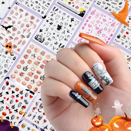 Halloween Nail Stickers 3D Ghost Skull Spider Pumpkin Nail Art Decals - 30 Sheets