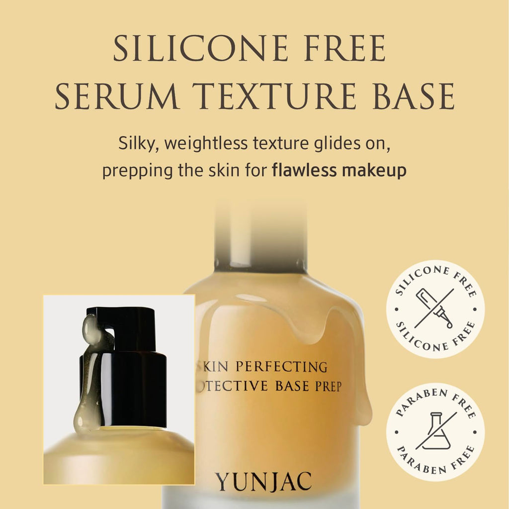 YUNJAC Base Prep Korean Primer (1.35 fl oz) – Silicone-Free Grip Makeup Base, Serum Texture for Radiant Skin, Long-Lasting Glow with Rice Ferment, Ceramide, Niacinamide, Squalane