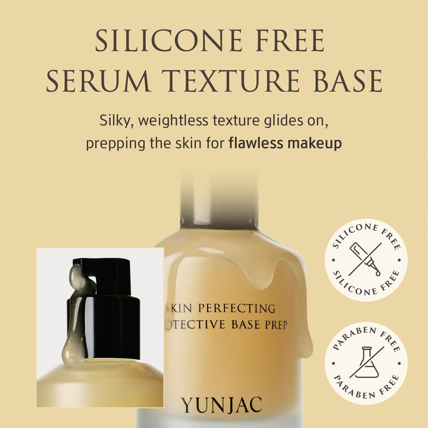 YUNJAC Base Prep Korean Primer (1.35 fl oz) – Silicone-Free Grip Makeup Base, Serum Texture for Radiant Skin, Long-Lasting Glow with Rice Ferment, Ceramide, Niacinamide, Squalane