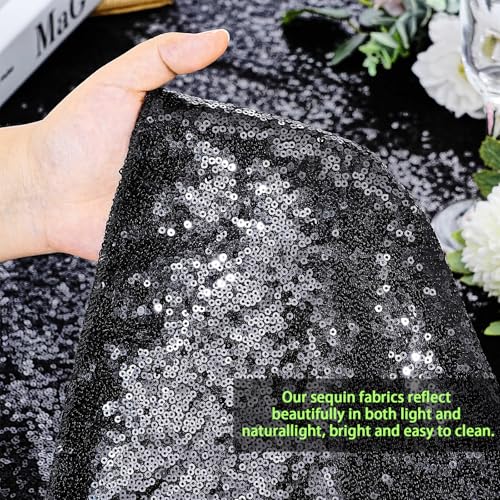 Black Sequin Rectangular Tablecloth 50x80 Inches - Glitter Party Decor